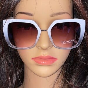 TAHARI Metal Bridge Geometric Sunglasses In White 100% UV Protection